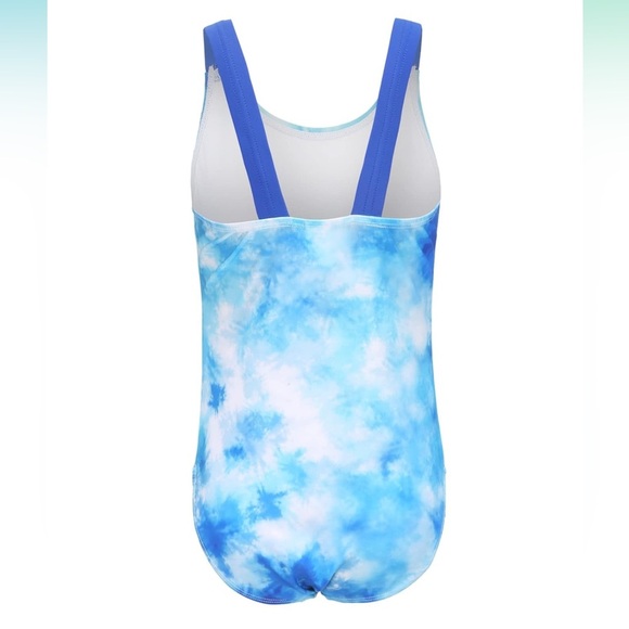 Girls One Piece Swimsuits Blue Tie Dye Sport Halter Swimwear Bathing Suit 9-10y - Picture 2 of 5
